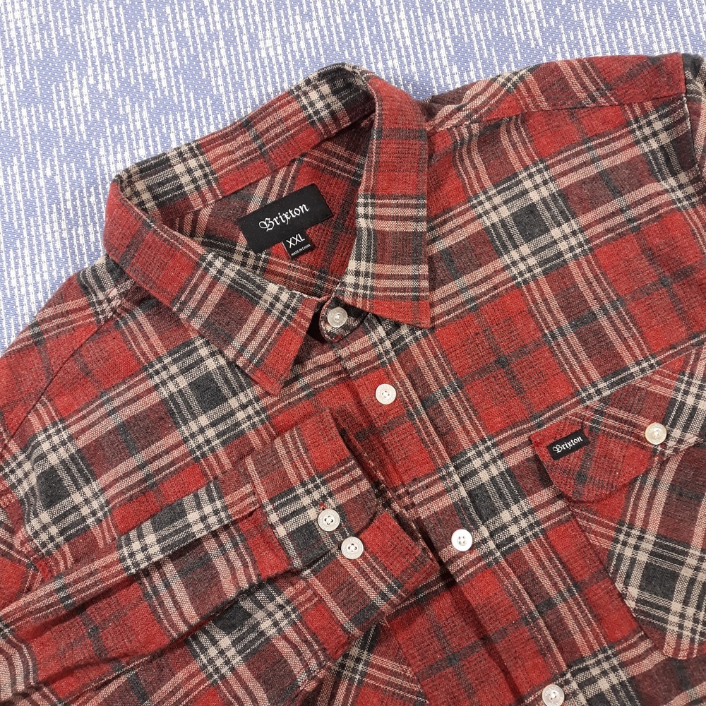 Brixton Flannel Shirt Mens 2XL Heavy Workwear Burnt Orange Plaid Pockets
